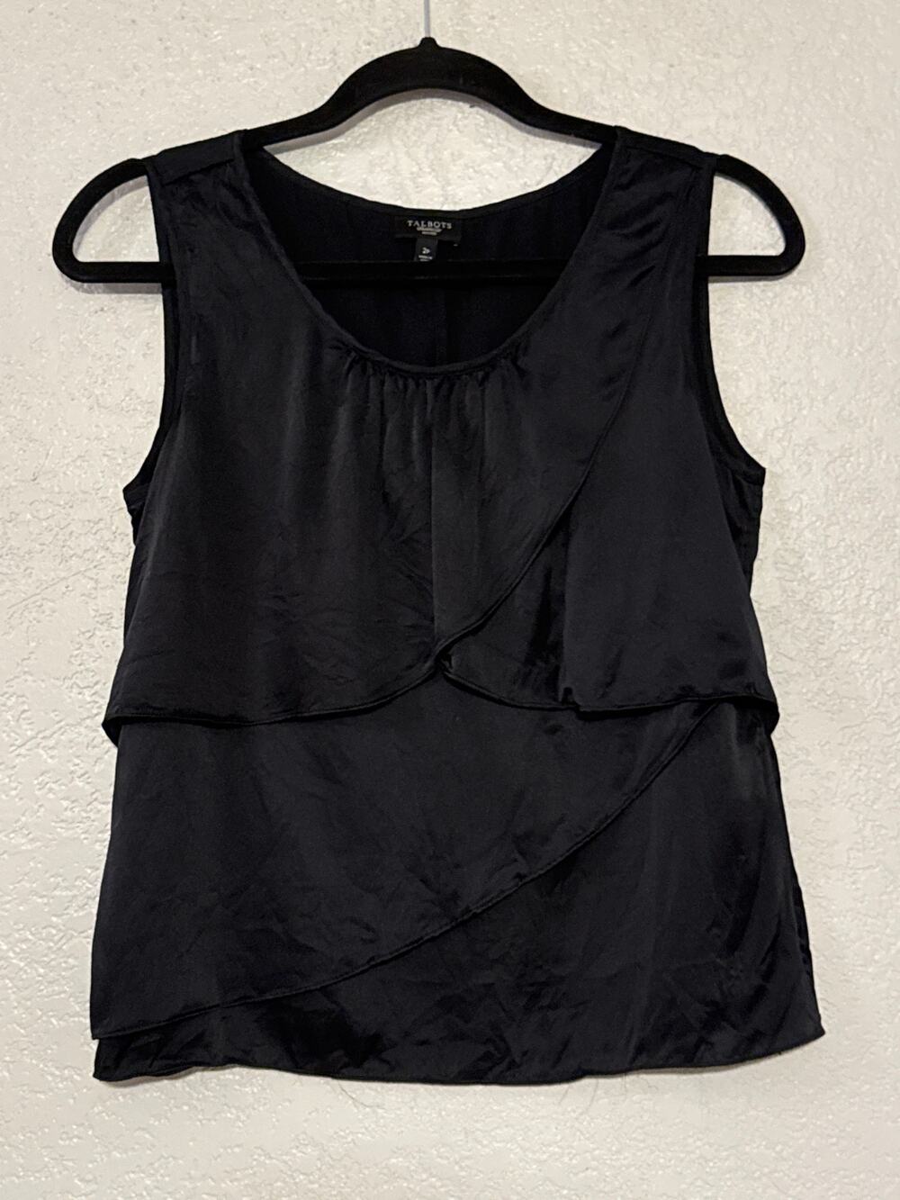 Y2K 100% Silk Tiered Sleeveless Top Black Womens 2P Talbots 90s Minimalist